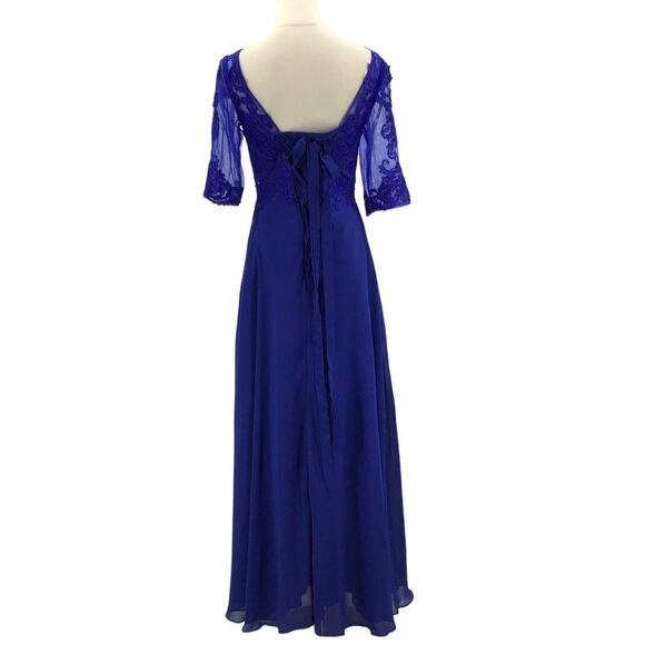MOTHER OF THE BRIDE SZ 4 S royal blue lace up beaded maxi dress NEW b124 - Picture 2 of 8